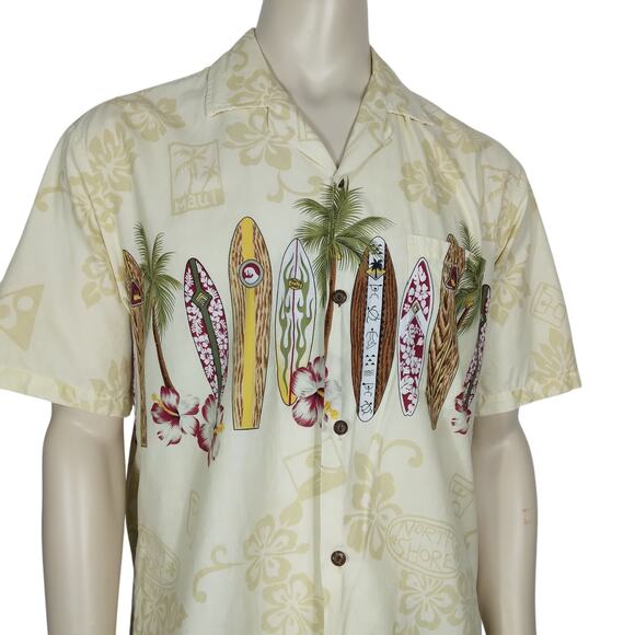 Winnie Fashion Hawaiian shirt size L surf boards print Button down Short Sleeve - Picture 2 of 7